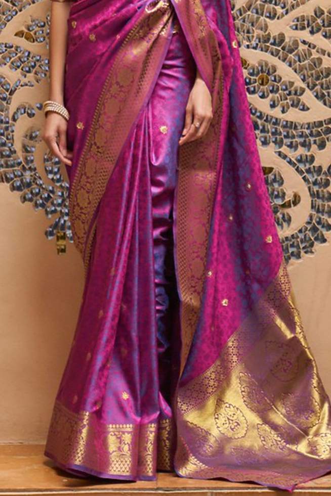 Fragrant Purple Pure Kanjivaram Silk Saree with Evocative Blouse Piece