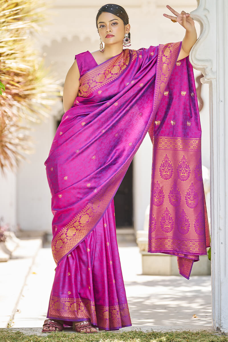 Captivating Purple Kanjivaram Silk Saree With Magnetic Blouse Piece