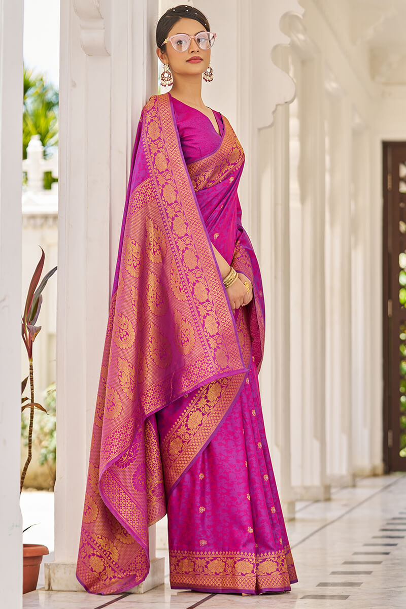 Captivating Purple Kanjivaram Silk Saree With Magnetic Blouse Piece