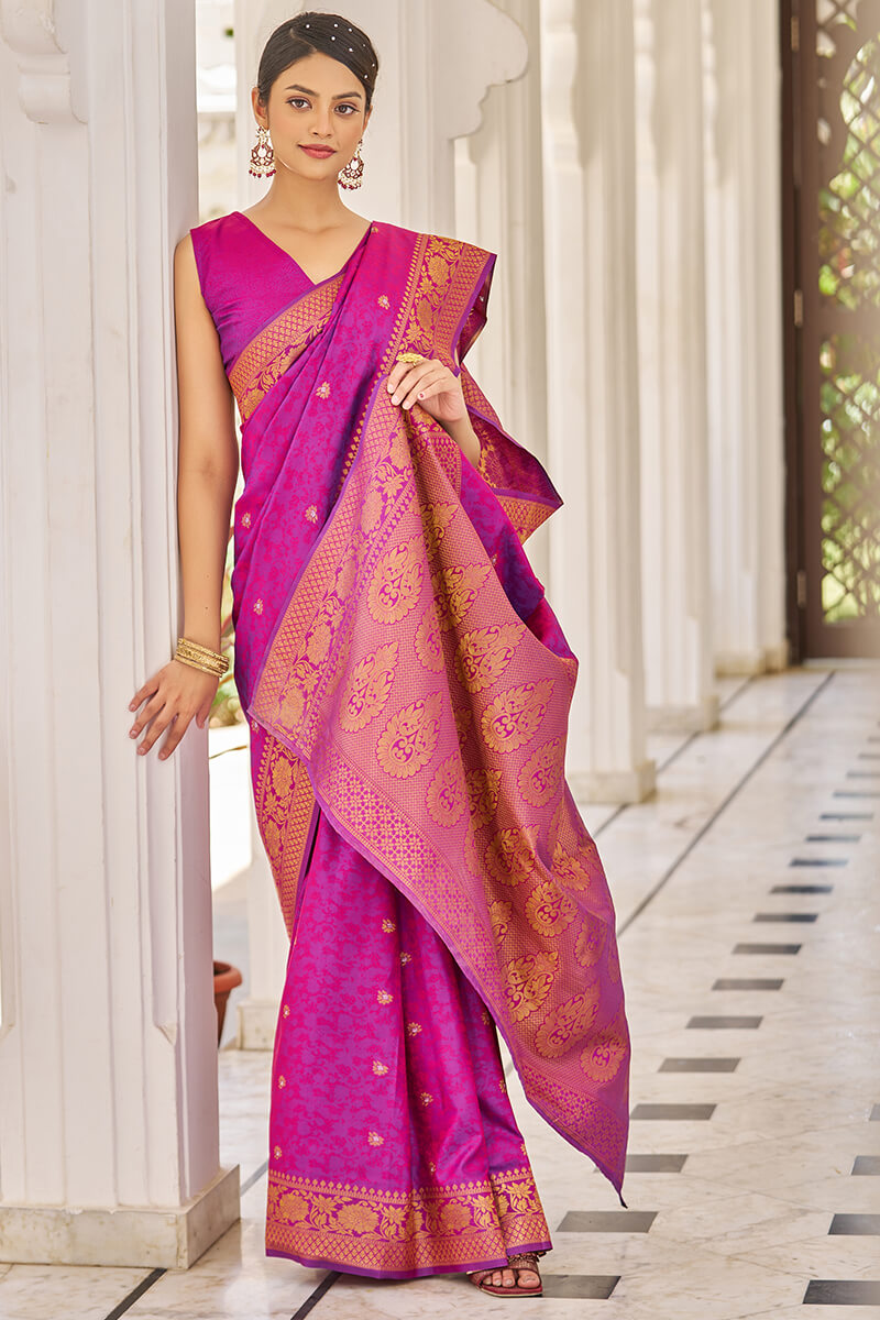 Captivating Purple Kanjivaram Silk Saree With Magnetic Blouse Piece