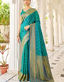 Arresting Rama Kanjivaram Silk Saree With Devastating Blouse Piece