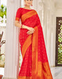 Adorable Red Kanjivaram Silk Saree With Delectable Blouse Piece