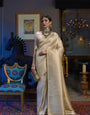 Efflorescence Beige Kanjivaram Silk Saree With Rhapsodic Blouse Piece