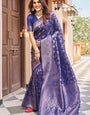 Propinquity Navy Blue Kanjivaram Silk Saree With Beauteous Blouse Piece