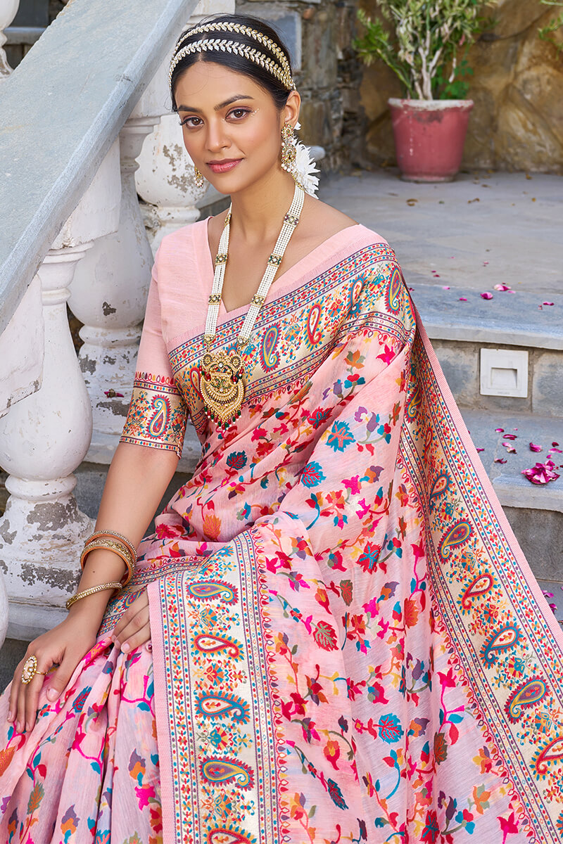 Blooming Baby Pink Pashmina saree With Surreptitious Blouse Piece