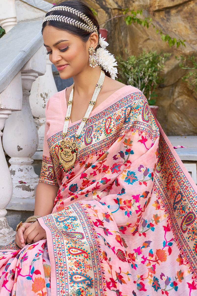 Blooming Baby Pink Pashmina saree With Surreptitious Blouse Piece