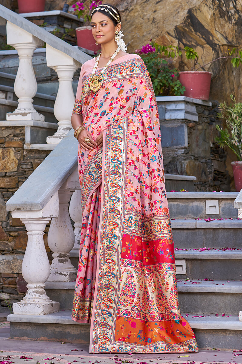 Blooming Baby Pink Pashmina saree With Surreptitious Blouse Piece