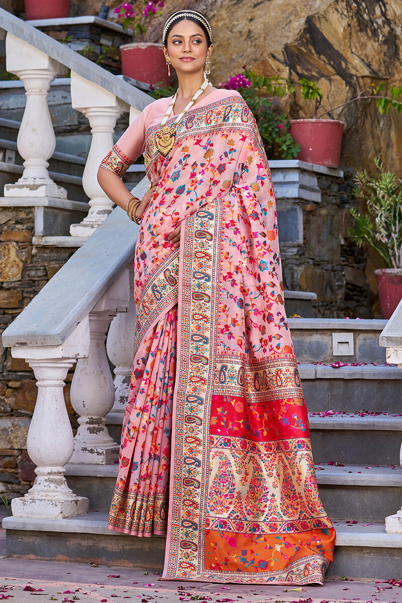 Blooming Baby Pink Pashmina saree With Surreptitious Blouse Piece