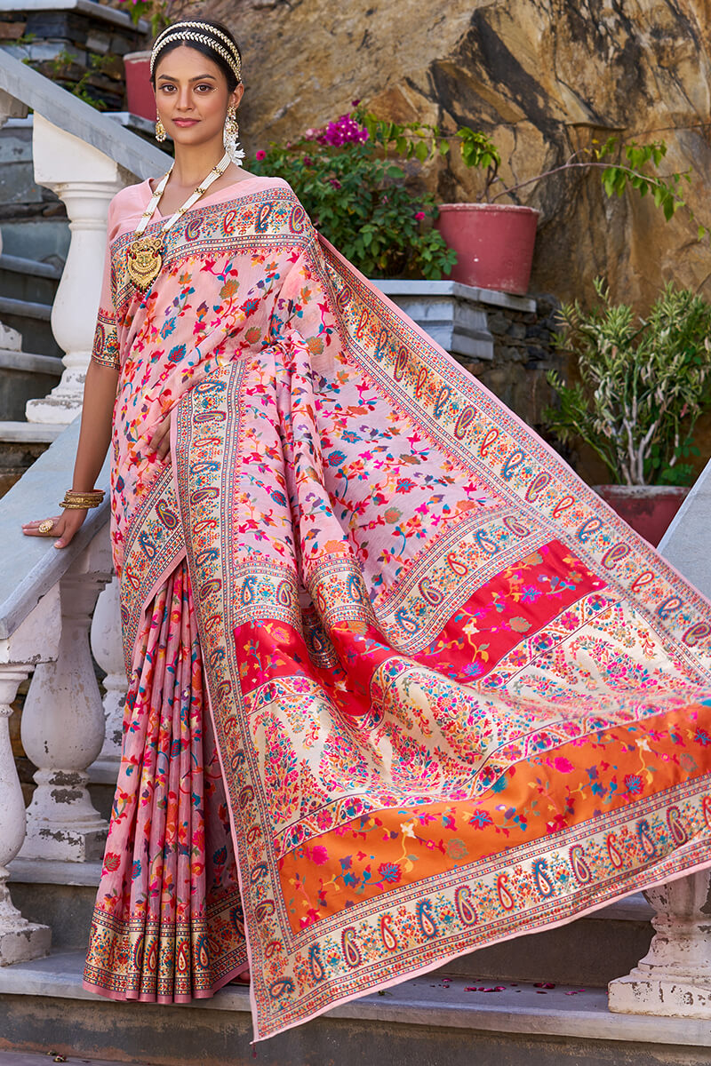 Blooming Baby Pink Pashmina saree With Surreptitious Blouse Piece