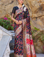 Stylish Black Pashmina saree With Nectarous Blouse Piece