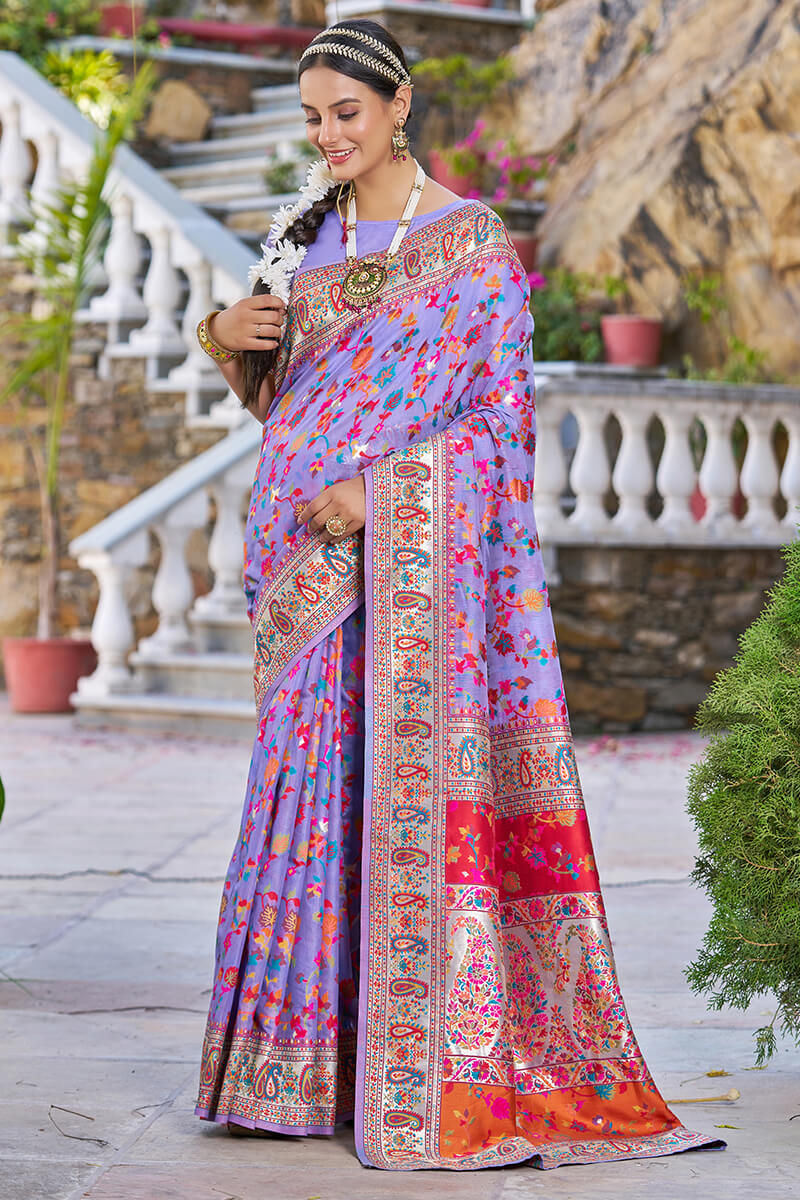 Mesmerising Lavender Pashmina saree With Sonorous Blouse Piece