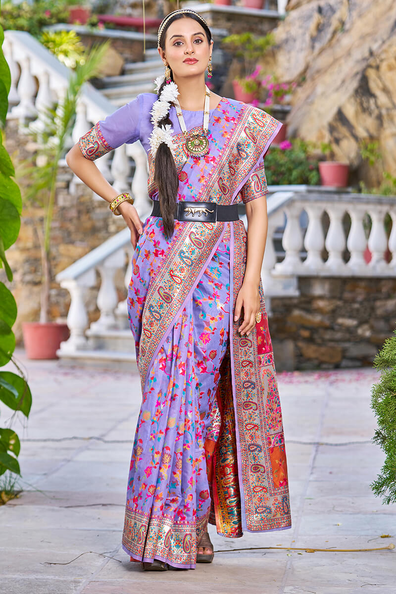 Mesmerising Lavender Pashmina saree With Sonorous Blouse Piece