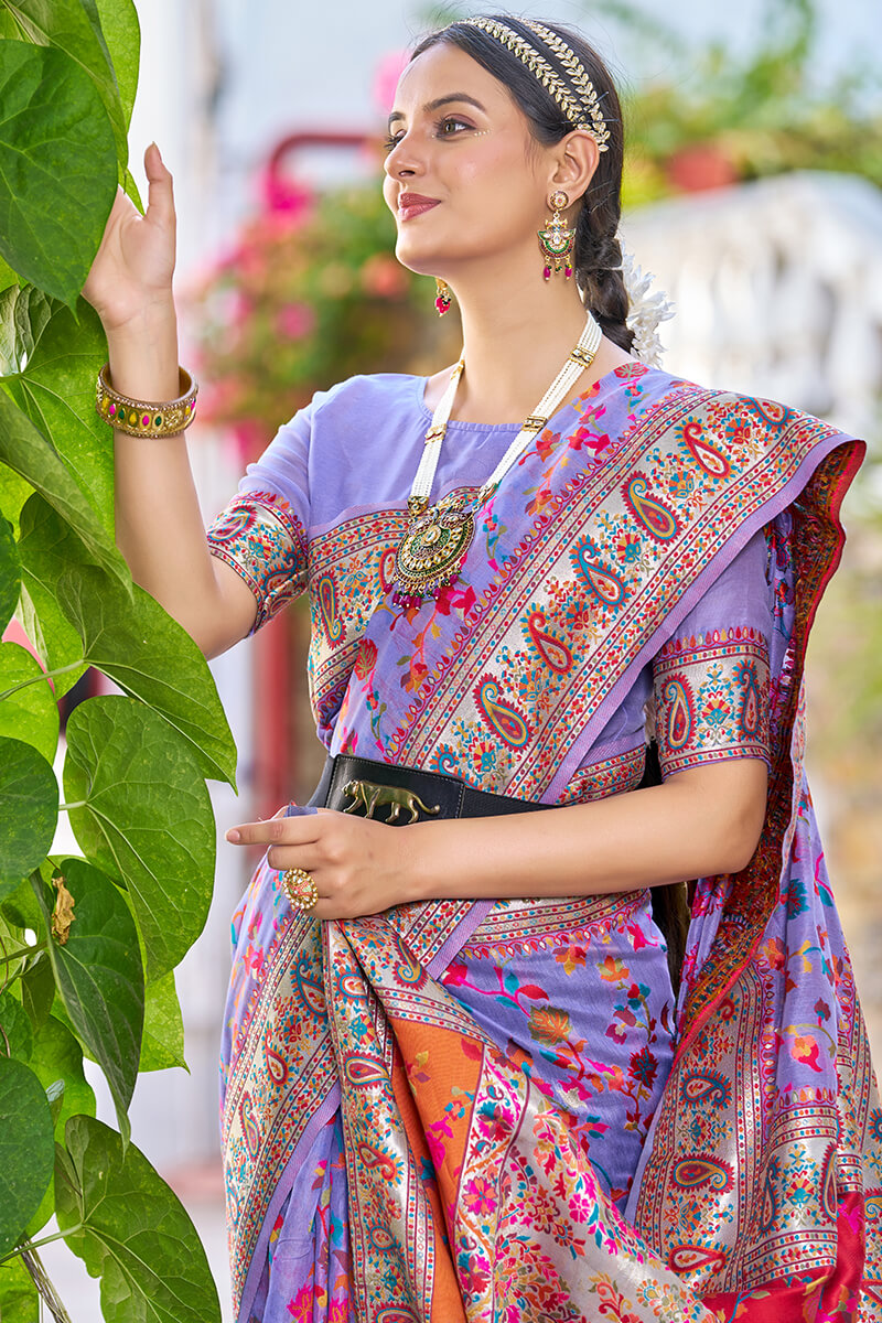 Mesmerising Lavender Pashmina saree With Sonorous Blouse Piece