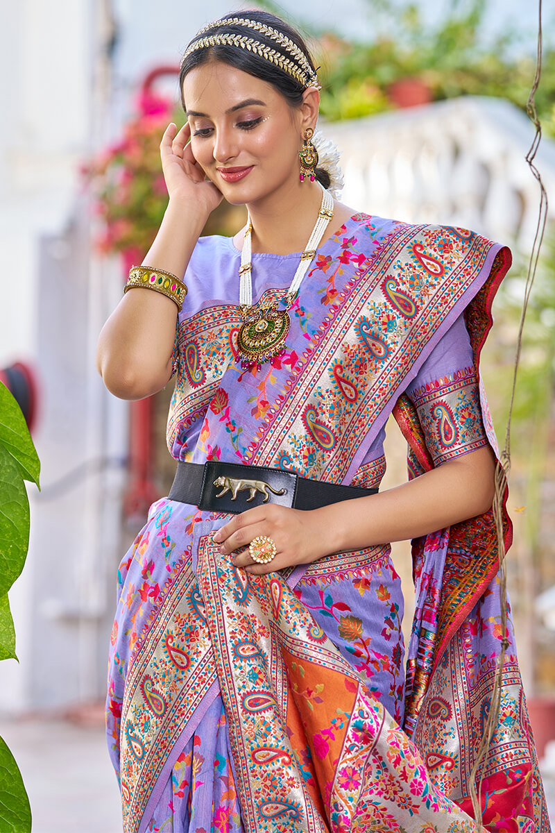 Mesmerising Lavender Pashmina saree With Sonorous Blouse Piece