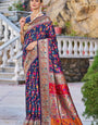 Appealing Navy Blue Pashmina saree With Sumptuous Blouse Piece