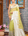 Demure Mehndi Organza Silk Saree With Alluring Blouse Piece