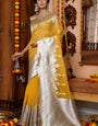 Demesne Mustard Organza Silk Saree With Radiant Blouse Piece