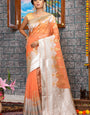 Dalliance Orange Organza Silk Saree With Panache Blouse Piece