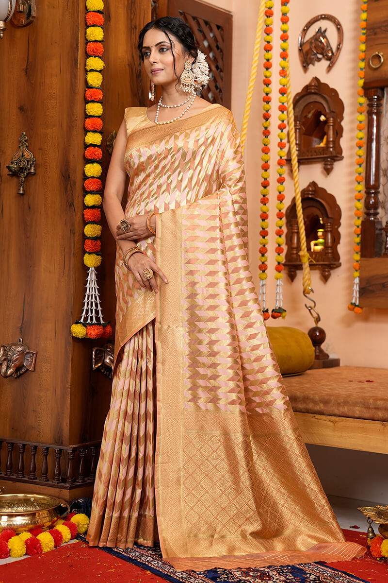 Conflate Beige Organza Silk Saree With Allure Blouse Piece