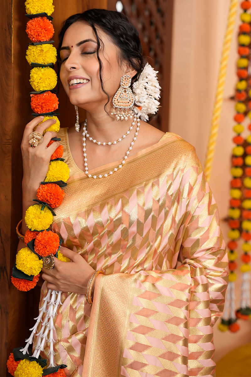 Conflate Beige Organza Silk Saree With Allure Blouse Piece