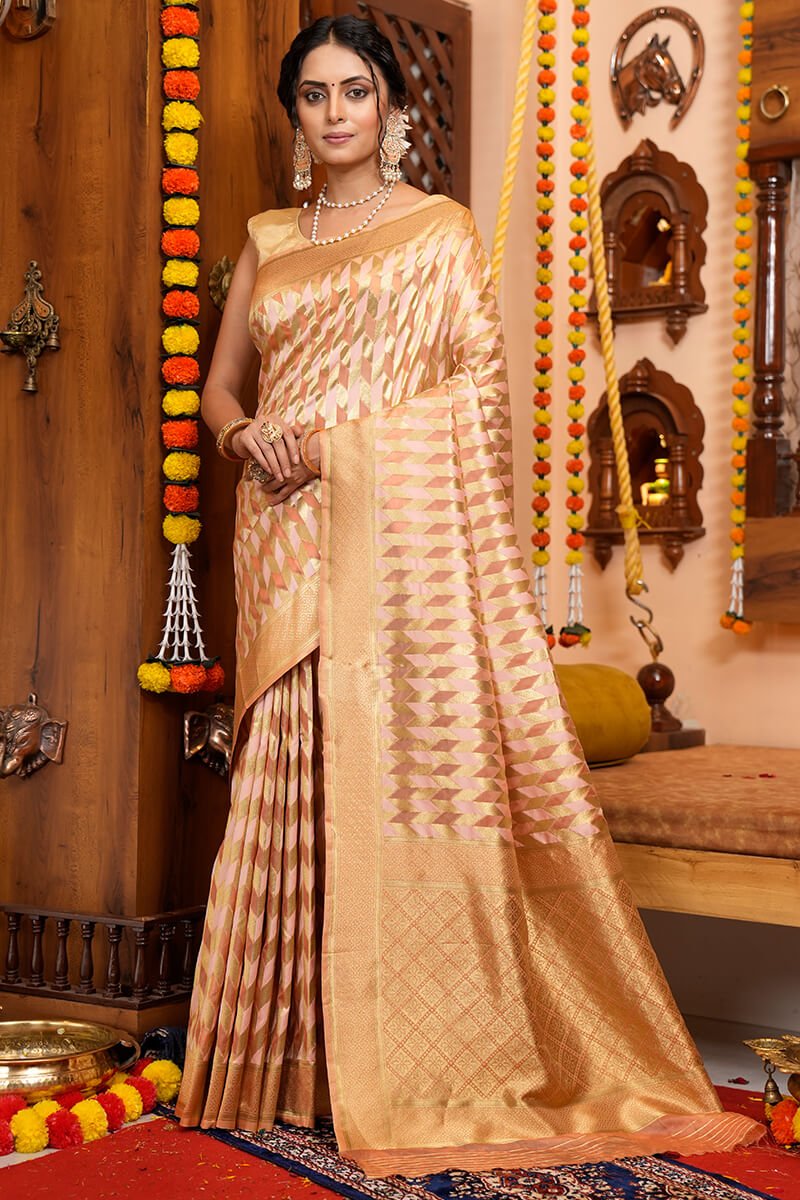 Conflate Beige Organza Silk Saree With Allure Blouse Piece