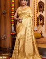 Chatoyant Golden Organza Silk Saree With Scintillating Blouse Piece