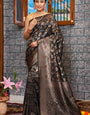 Bucolic Black Kanjivaram Silk Saree With Whimsical Blouse Piece