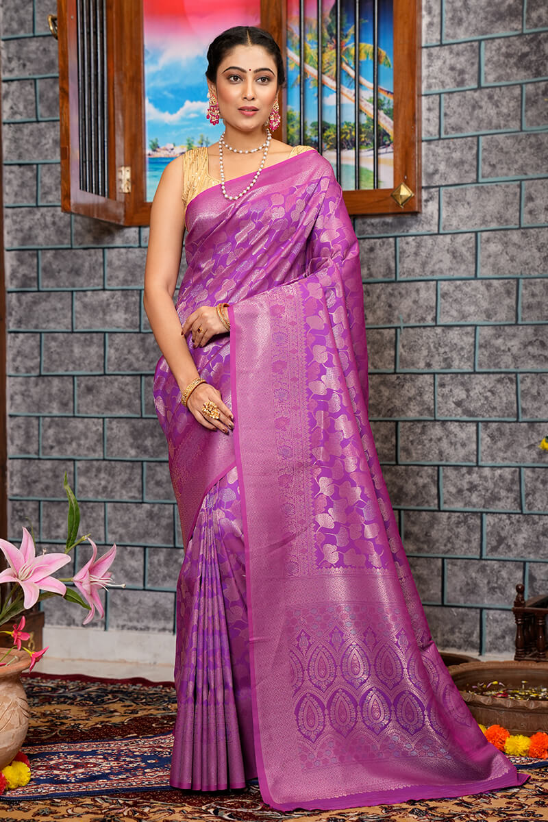 Brood Purple Kanjivaram Silk Saree With Charismatic Blouse Piece