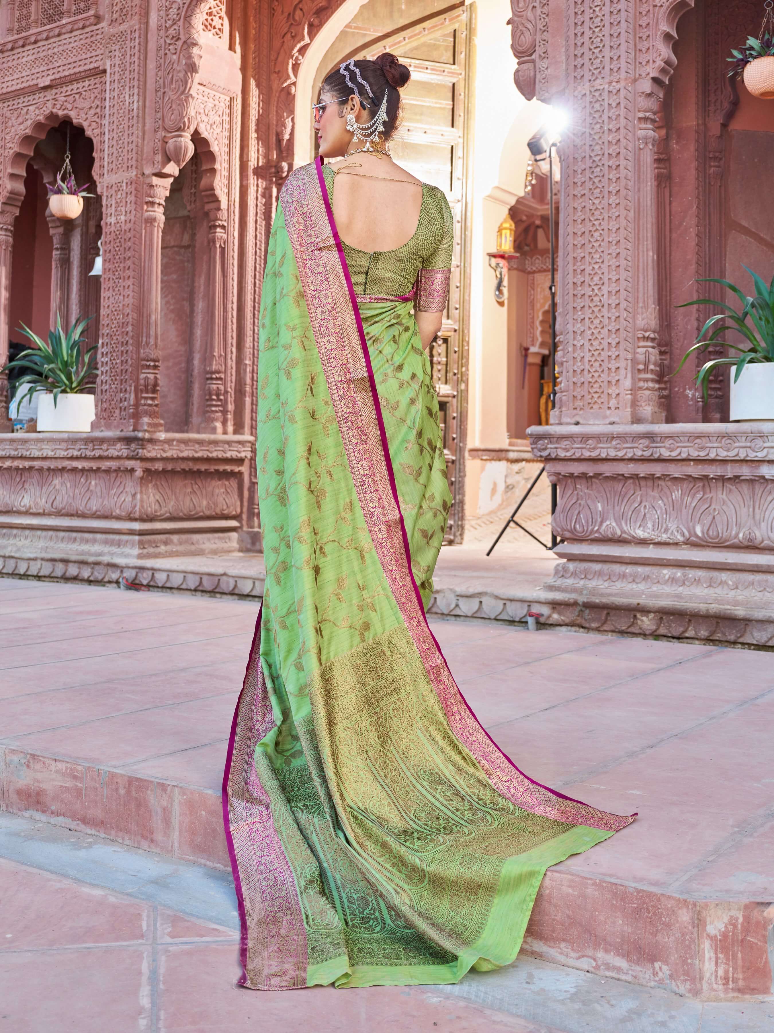 Forbearance Green Soft Banarasi Silk Saree With An insanely Blouse Piece