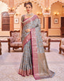 Evocative Grey Soft Banarasi Silk Saree With Most Flattering Blouse Piece