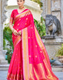 Petrichor Dark Pink Kanjivaram Silk Saree With Angelic Blouse Piece