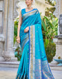 Desiring Firozi Kanjivaram Silk Saree With Serendipity Blouse Piece