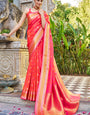 Jazzy Pink Kanjivaram Silk Saree With Seraglio Blouse Piece