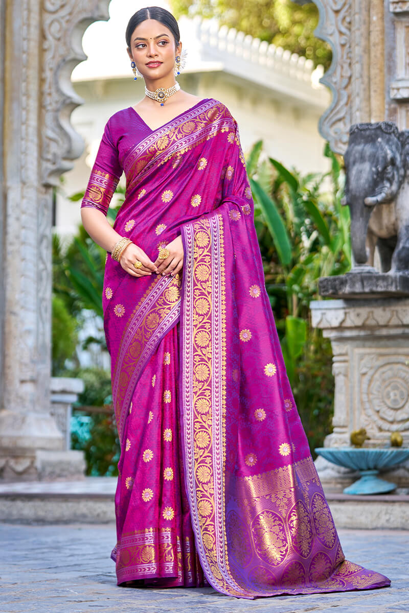 Designer Purple Kanjivaram Silk Saree With Redolent Blouse Piece