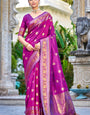 Designer Purple Kanjivaram Silk Saree With Redolent Blouse Piece