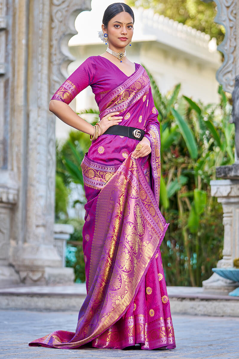 Designer Purple Kanjivaram Silk Saree With Redolent Blouse Piece