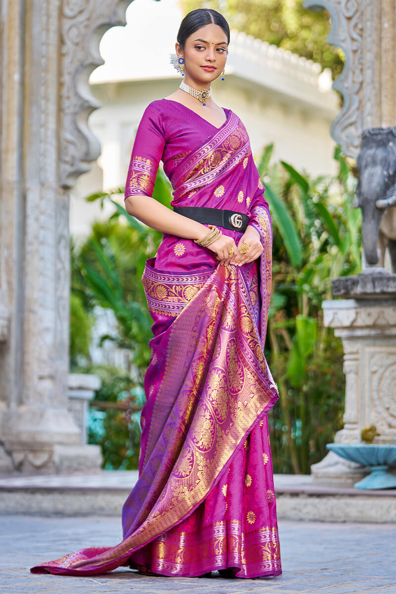 Designer Purple Kanjivaram Silk Saree With Redolent Blouse Piece