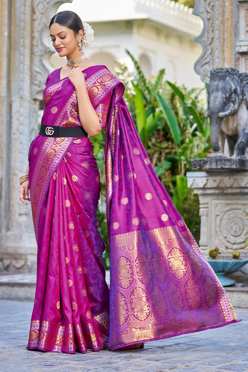 Designer Purple Kanjivaram Silk Saree With Redolent Blouse Piece