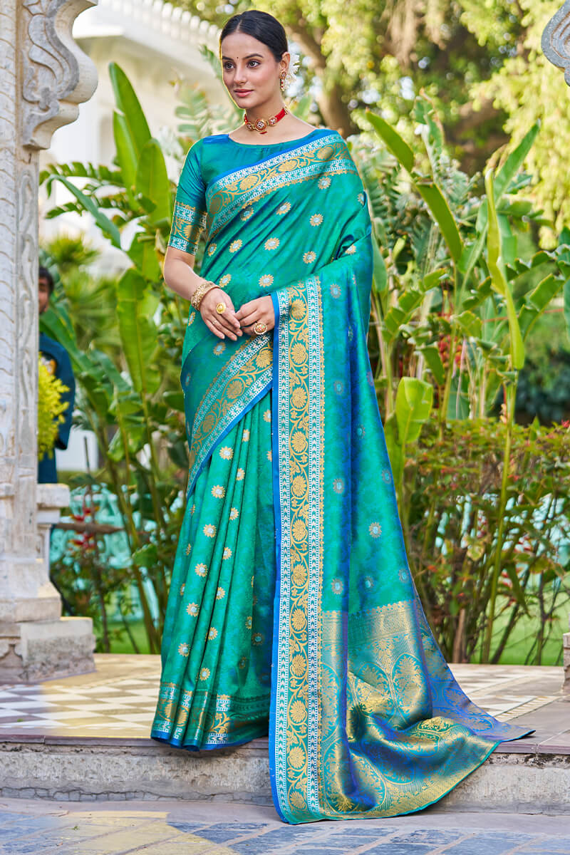 Smart Rama Kanjivaram Silk Saree With Scintilla Blouse Piece