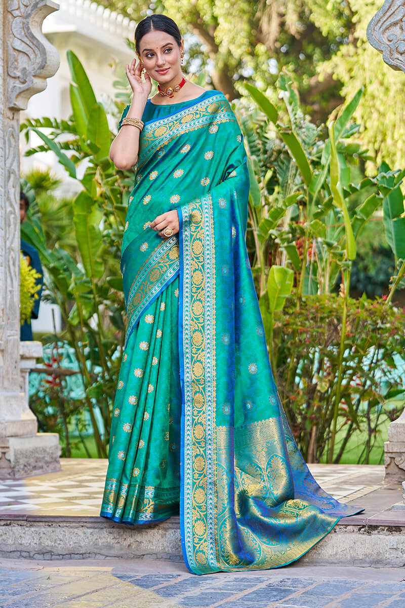 Smart Rama Kanjivaram Silk Saree With Scintilla Blouse Piece