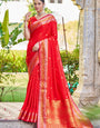 Surpassing Red Kanjivaram Silk Saree With Sempiternal Blouse Piece