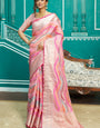 Felicitous Baby Pink Organza Silk Saree With Embrocation Blouse Piece