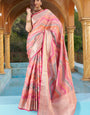 Ailurophile Pink Organza Silk Saree With Ornate Blouse Piece