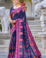 Impressive Navy Blue Pashmina saree With Ratatouille Blouse Piece