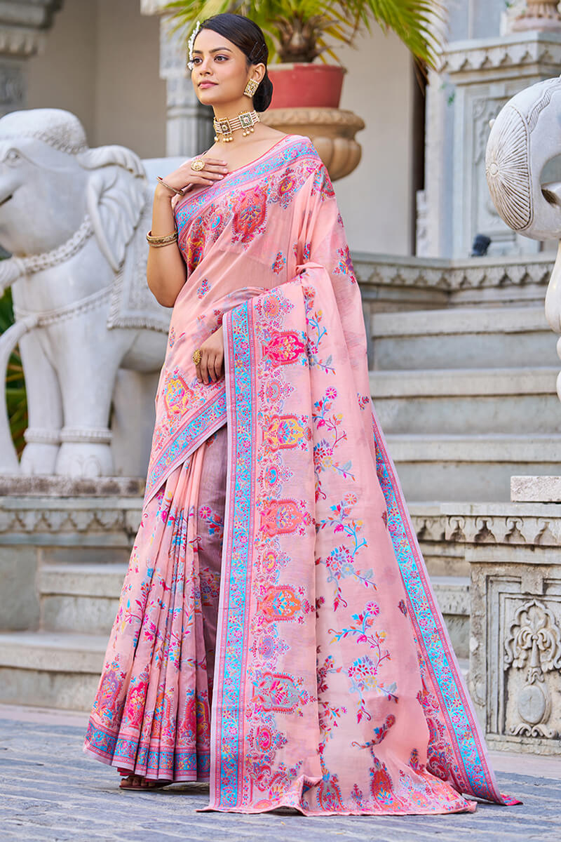 Sensational Pink Pashmina saree With Mellifluous Blouse Piece