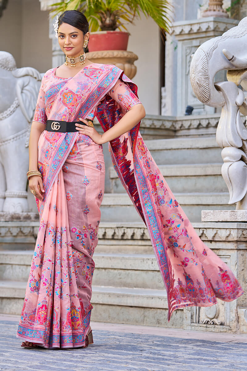 Sensational Pink Pashmina saree With Mellifluous Blouse Piece