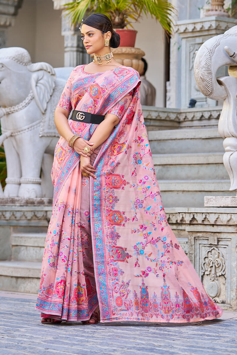 Sensational Pink Pashmina saree With Mellifluous Blouse Piece