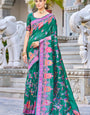 Refreshing Rama Pashmina saree With Grandiose Blouse Piece