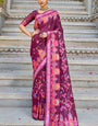 Attractive Wine Pashmina saree With Ephemeral Blouse Piece