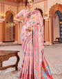 Splendiferous Baby Pink Linen Silk Saree With Efflorescence Blouse Piece